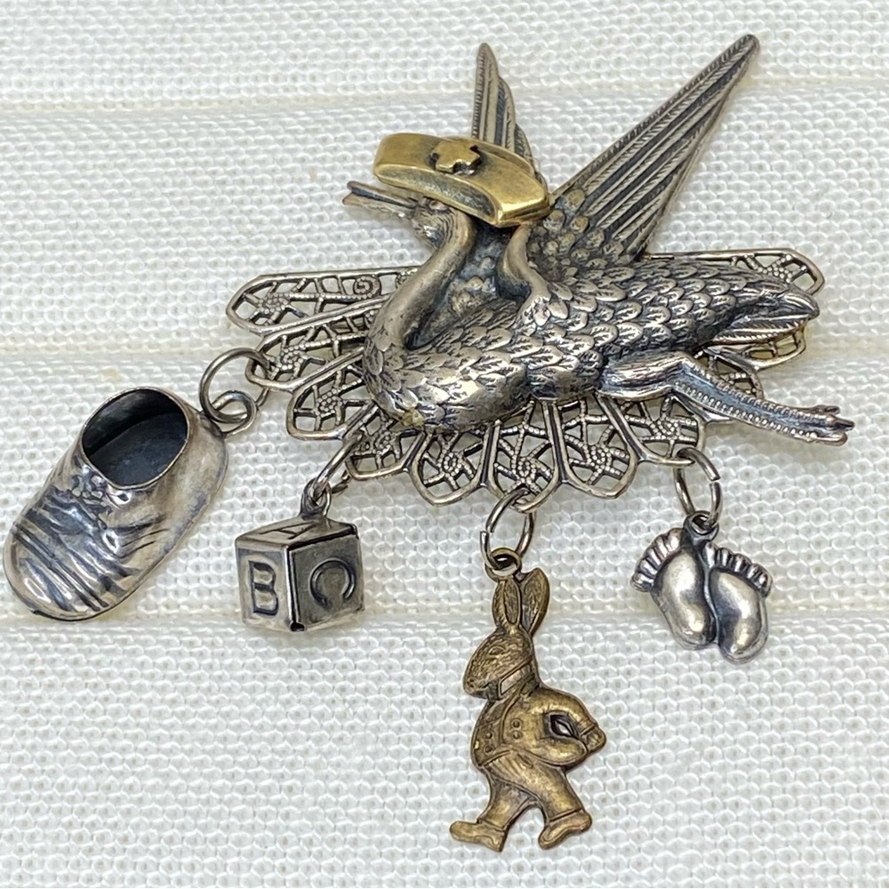Vintage Nursing Maternity Stork Brooch Pin - Picture 5 of 11